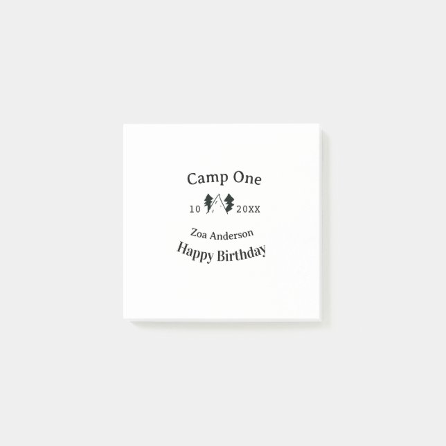 Notas Post-it® Camp one happy birthday name date campingadventure (Anverso)