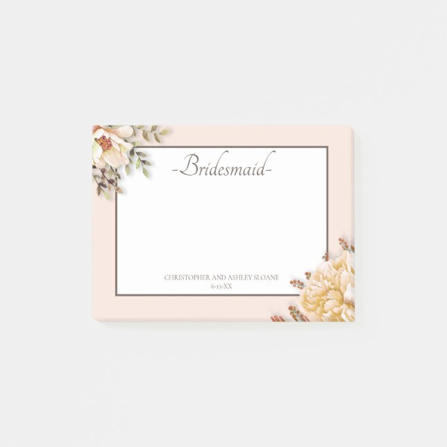 Notas Post-it® Campagne Marfil Pink Floral Bridesmaid (Anverso)