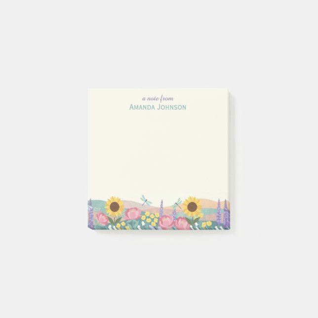 Notas Post-it® Campo de flores de libélula personalizado con nomb (Anverso)