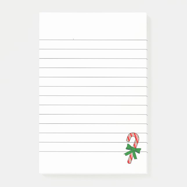Notas Post-it® Candy Cane Green Ribbon Christmas Lined (Anverso)