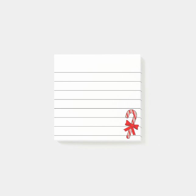 Notas Post-it® Candy Cane Red Ribbon Christmas Drawing Lined  (Anverso)