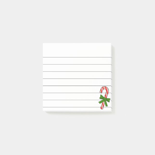 Notas Post-it® Candy Cane Verde Cinta Navidad Dibujo Rayado  (Anverso)