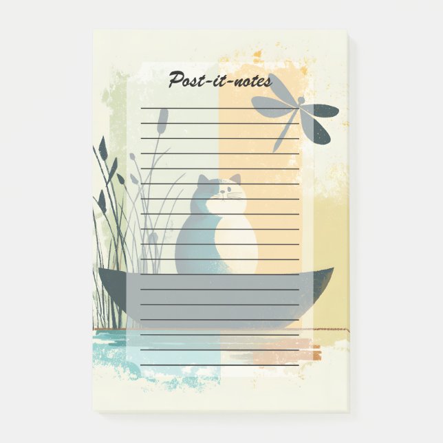 Notas Post-it® Canoa de gato blanco de lago Chubby, resumen minim (Anverso)