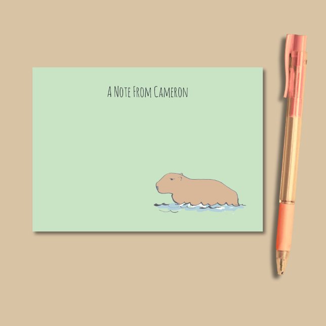 Notas Post-it® Capibara Cute, perro zoológico salvaje, dibujado a (These green personalized notes feature a hand-drawn capybara and humorous, vintage style typography.)