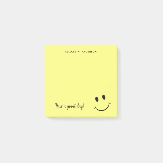 Notas Post-it® Cara Amarilla Feliz Cuidadosa Personalizada| Peque (Anverso)
