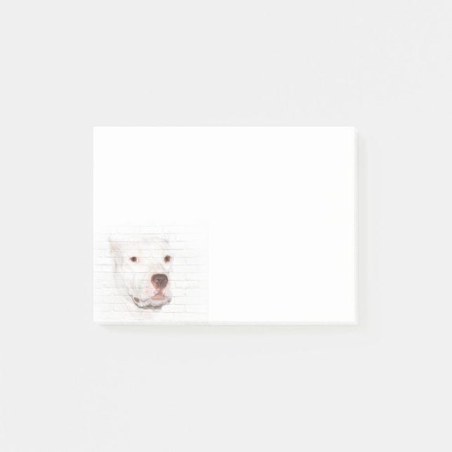 Notas Post-it® Cara de terror de pitbull blanco (Anverso)