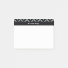 Notas Post-it® Carbón, negro Chevron Black Name Monograma