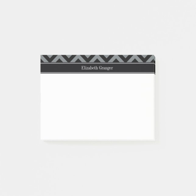 Notas Post-it® Carbón, negro Chevron Black Name Monograma (Anverso)