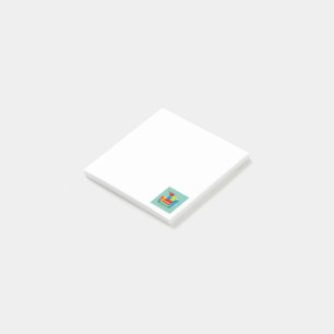 Notas Post-it® Cardenal rojo curado abre un regalo azul