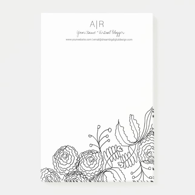 Notas Post-it® Carnación Flor Botánica Flor Línea Arte (Anverso)