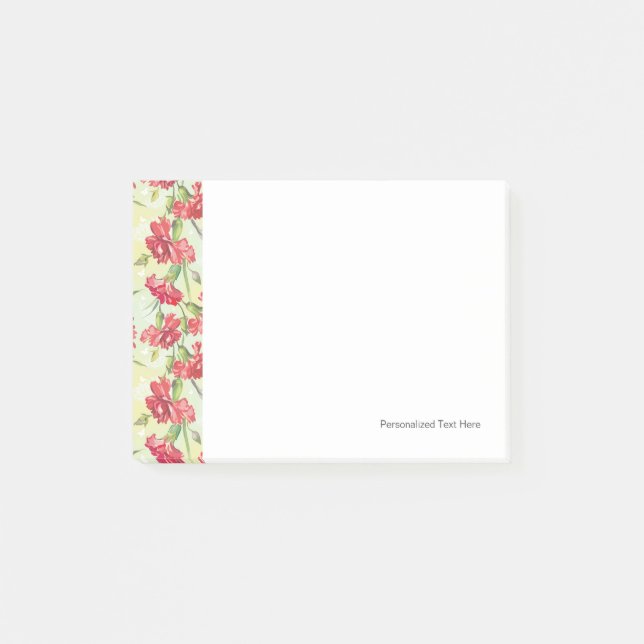 Notas Post-it® Carnaciones rojas en verde con mariposas (Anverso)