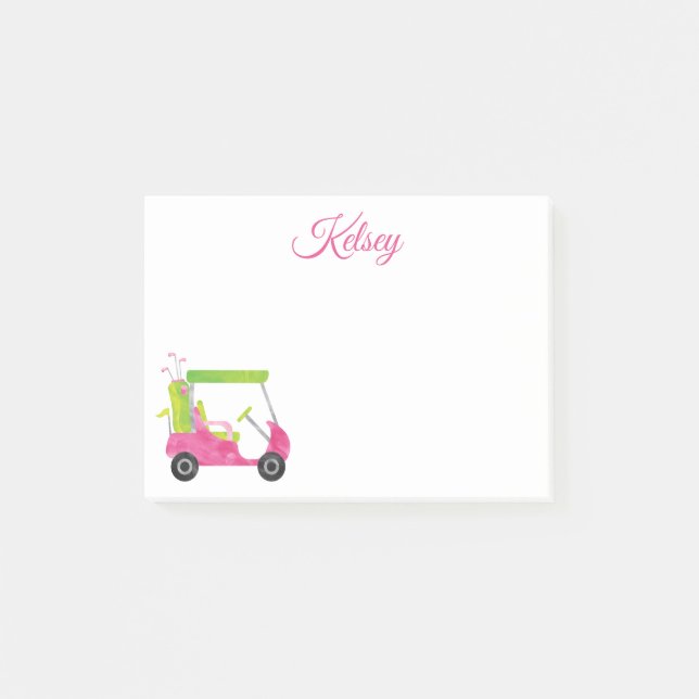 Notas Post-it® Carro de golf rosa acuarela personalizado (Anverso)