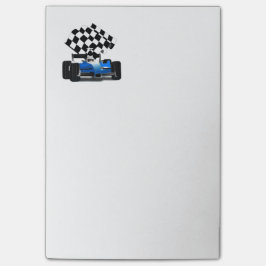 Notas Post-it® Carro de raza azul con bandera verificada