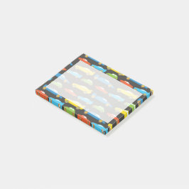 Notas Post-it® Carros de carreras multicolor en negro