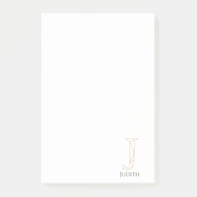 Notas Post-it® Carta dorada moderna J Monograma personalizado (Anverso)