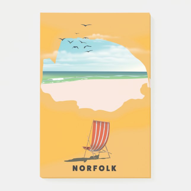 Notas Post-it® Cartel de viaje ilustrado del mapa de Norfolk (Anverso)