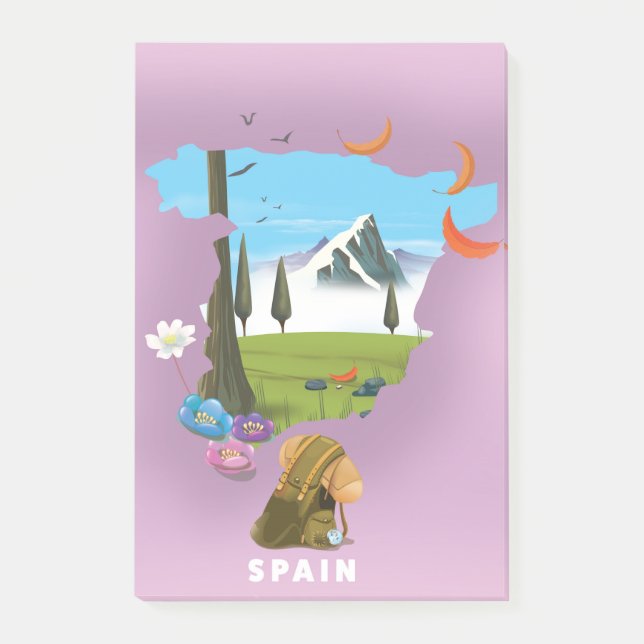 Notas Post-it® cartel de viaje mapa ilustrado de España (Anverso)