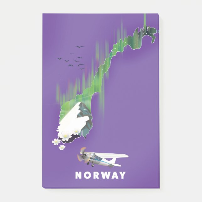 Notas Post-it® Cartel ilustrado del mapa de Noruega. (Anverso)