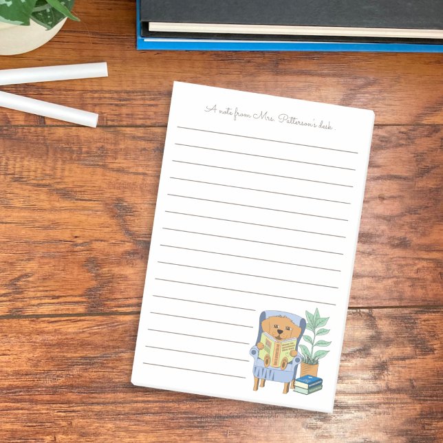 Notas Post-it® Cartoon Reading Dog Librarian Post-It Notes (Cartoon reading dog librarian ruled sticky notes .)