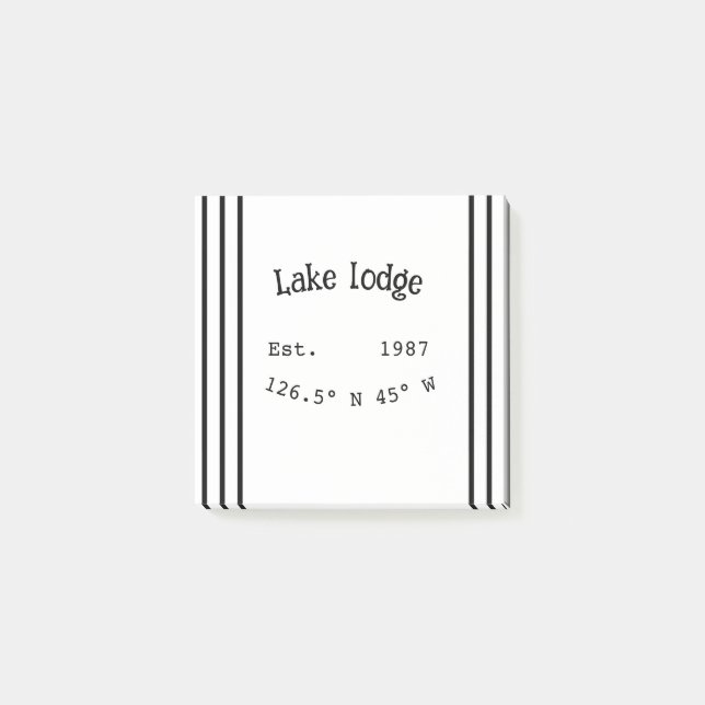 Notas Post-it® Casa del lago. Fecha año personalizado coordenadas (Anverso)