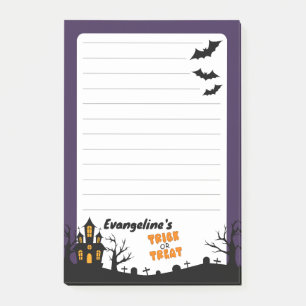 Notas Post-it® Casa embrujada de 4"x6" y árboles fantasmales