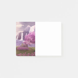 Notas Post-it® Cascadas y cerezos en un lago