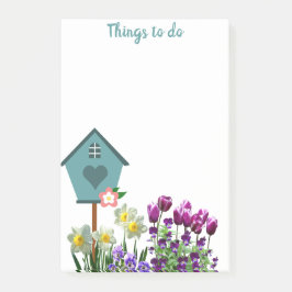 Notas Post-it® Casita para pájaros en jardín de flores Cosas que