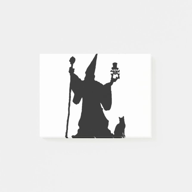 Notas Post-it® Cat Magic Silhouette Skull Sorcerer Staff Wizard. (Anverso)