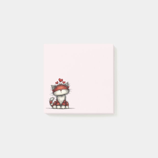 Notas Post-it® Cat with Red Love Hearts Cute and Funny (Anverso)