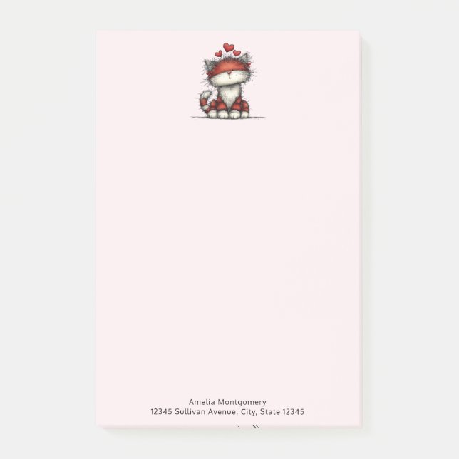 Notas Post-it® Cat with Red Love Hearts Cute and Funny (Anverso)