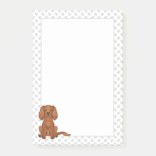 Notas Post-it® Cavalier King Charles Spaniel rubí & Huellas (Anverso)