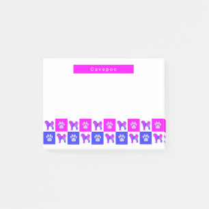 Notas Post-it® Cavapoo Silhouette Dog & Paw Hot Pink & Blue