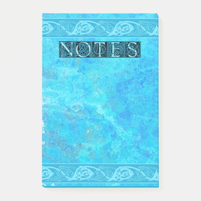 Notas Post-it® Celtic Knotwork Fish in Blue  (Anverso)