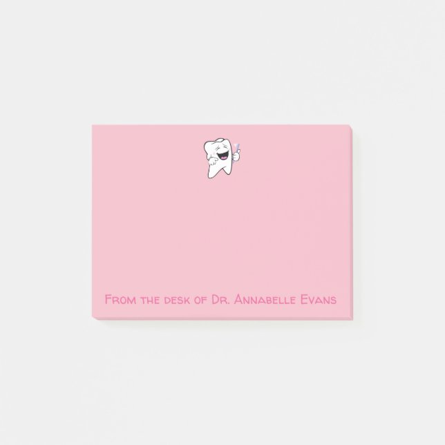Notas Post-it® Cepillo y dientes rosados felices (Anverso)