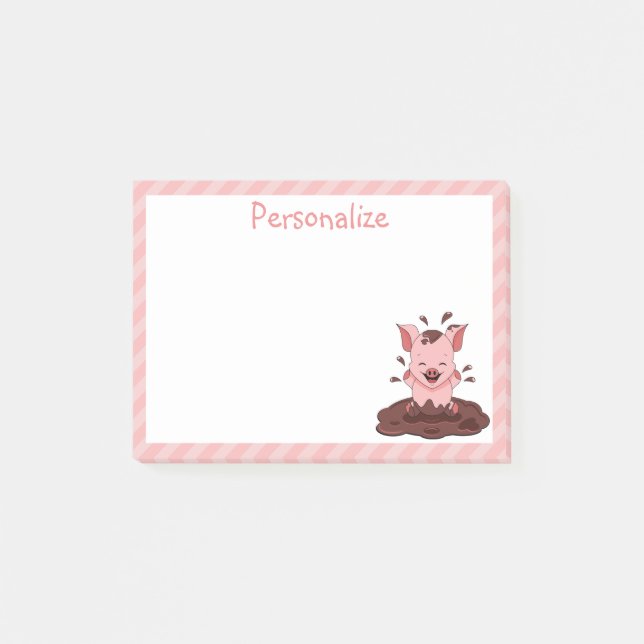 Notas Post-it® Cerdito Adorable Jugando En Barro (Anverso)