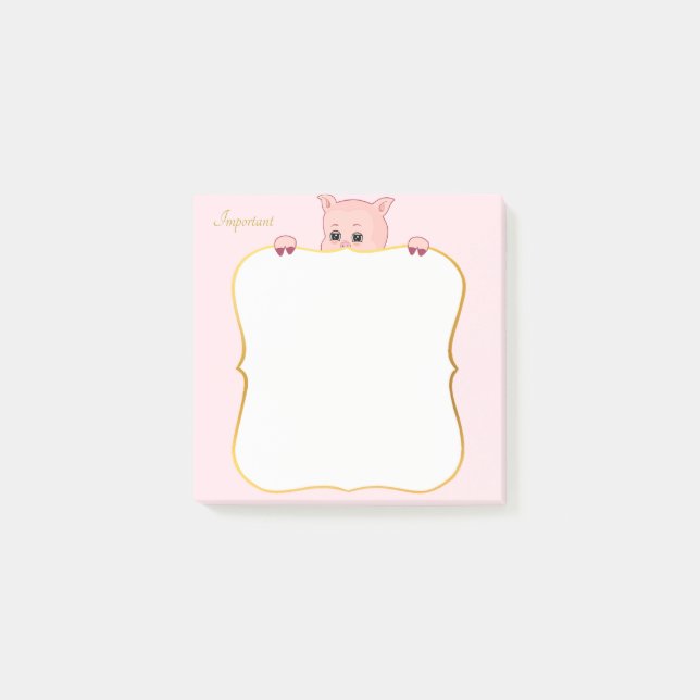 Notas Post-it® Cerdito Adorable y Texto Personalizado (Anverso)