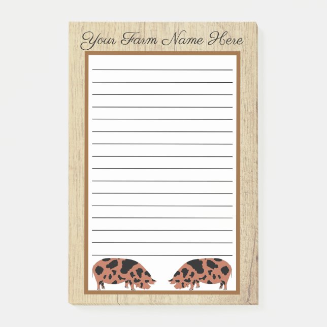 Notas Post-it® Cerdo KuneKune de madera Rustica personalizada (Anverso)