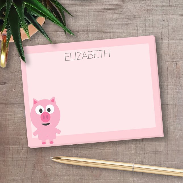 Notas Post-it® Cerdo Personalizado de granja - rosa y Rubor (Personalized post-it notes with an area to add your name or other text)