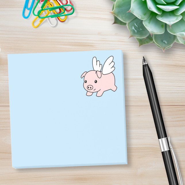 Notas Post-it® Cerdo volador - Cerdo con alas en azul (Subido por el creador)