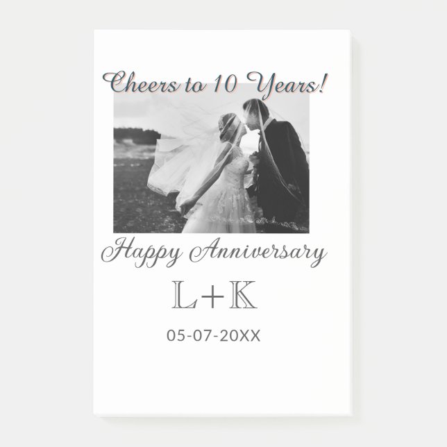 Notas Post-it® Cheers to 10 Years happy anniversary add photo dat (Anverso)
