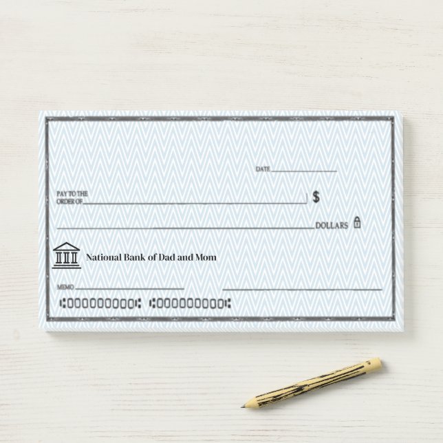 Notas Post-it® Cheque en Blanco Divertido Falso Personalizable  (En escritorio)