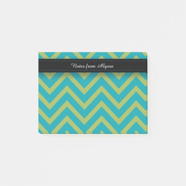 Notas Post-it® Chevron azul/Verde azulado y verde (Anverso)