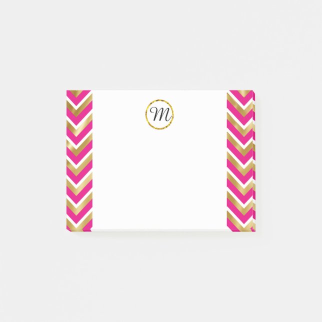 Notas Post-it® Chevron blanco dorado personalizado (Anverso)