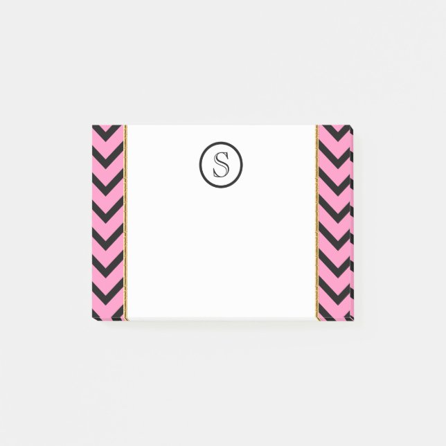 Notas Post-it® Chevron negro rosado personalizado (Anverso)