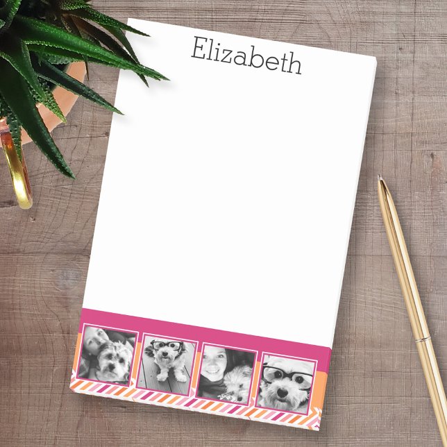 Notas Post-it® Chevrons, Naranja rosado caliente, Collage de foto (Custom Post-it Note Pads - Add your name and other text)