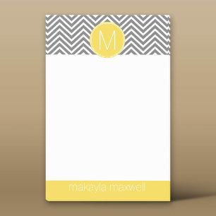 Notas Post-it® Chevrras grises y amarillas con monograma Personal