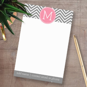 Notas Post-it® Chevrras grises y rosas con monograma Personalizad