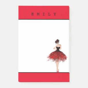 Notas Post-it® Chica bailarín/vestido precioso/rojo y negro/nombr