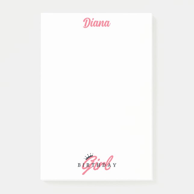 Notas Post-it® Chica de Cumpleaños Cuta, Nombre Personalizado, Si (Anverso)