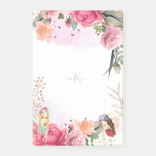 Notas Post-it® Chica De Flores Y Fe Rosadas (Anverso)